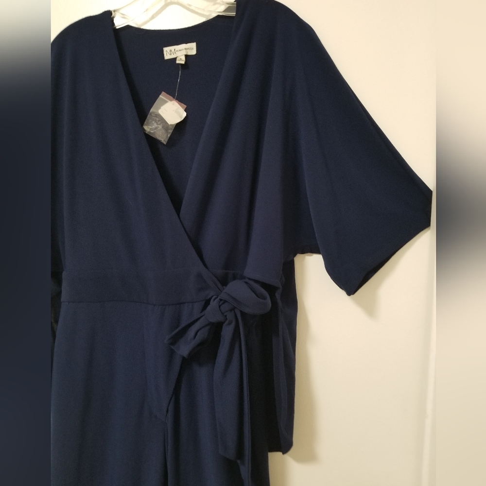 New Neiman Marcus Navy Blue Jersey Jumpsuit Wide Leg Stretch with Cape Size 8 - Picture 3 of 12